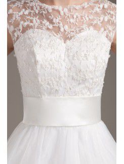 Organza Jewel Tea-Length A-line Wedding Dress with Embroidered