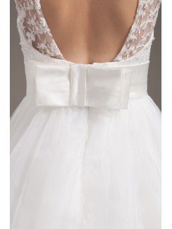 Organza Jewel Tea-Length A-line Wedding Dress with Embroidered