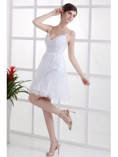 Satin Spaghetti Straps Short A-line Wedding Dress