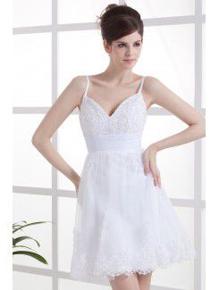 Satin Spaghetti Straps Short A-line Wedding Dress