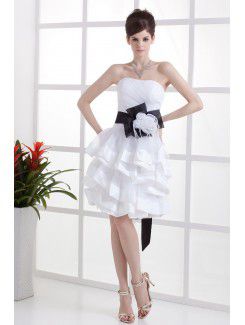 Satin and Taffeta Strapless Knee-Length A-line Wedding Dress