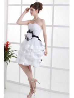 Satin and Taffeta Strapless Knee-Length A-line Wedding Dress