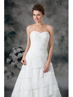 Chiffon Sweetheart Sweep Train A-line Embroidered Wedding Dress