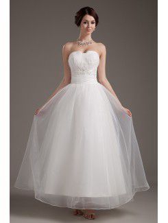 Satin and Organza Sweetheart Ankle-length Ball Gown Wedding Dress