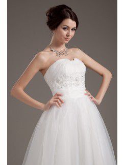 Satin and Organza Sweetheart Ankle-length Ball Gown Wedding Dress