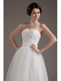 Satin and Organza Sweetheart Ankle-length Ball Gown Wedding Dress