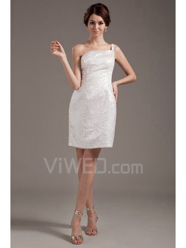 Tulle One-Shoulder Short Sheath Wedding Dress with Sequins