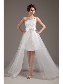 Tulle One-Shoulder Short Sheath Wedding Dress with Sequins