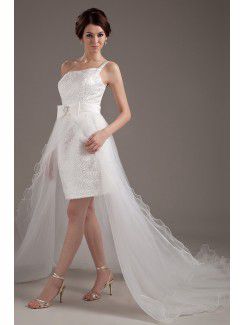 Tulle One-Shoulder Short Sheath Wedding Dress with Sequins