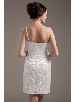 Tulle One-Shoulder Short Sheath Wedding Dress with Sequins