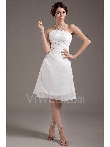 Chiffon strapless knie-lengte a-lijn trouwjurk