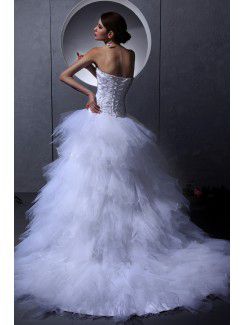 Satin and Tulle Sweetheart Asymmetrical A-Line Wedding Dress