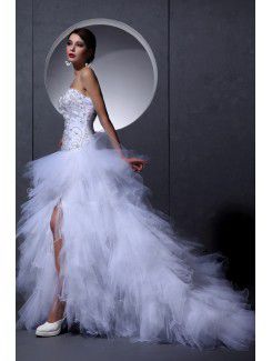 Satin and Tulle Sweetheart Asymmetrical A-Line Wedding Dress