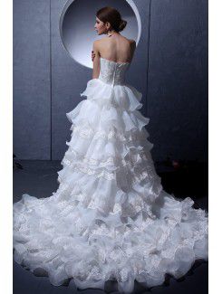 Tulle Strapless Asymmetrical A-line Wedding Dress with Ruffle and Embroidered