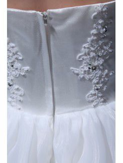 Tulle Strapless Asymmetrical A-line Wedding Dress with Ruffle and Embroidered