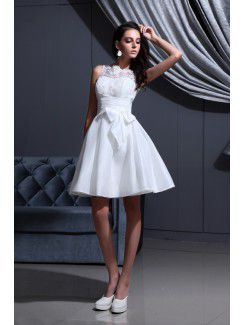 Satin Jewel Short A-Line Wedding Dress with Embroidered