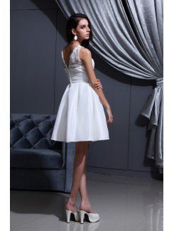 Satin Jewel Short A-Line Wedding Dress with Embroidered