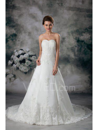 Net Sweetheart Sweep Train A-line Embroidered Wedding Dress