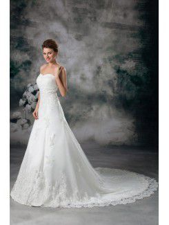 Net Sweetheart Sweep Train A-line Embroidered Wedding Dress