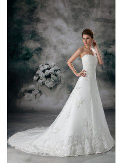 Net Sweetheart Sweep Train A-line Embroidered Wedding Dress