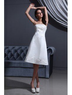 Satin Strapless Knee-Length A-line Wedding Dress