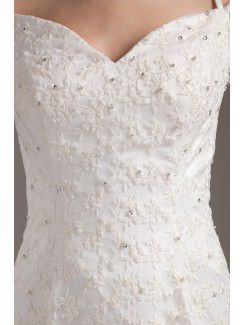 Satin and Lace Sweetheart Sweep Train Sheath Wedding Dress with Long Sleeves