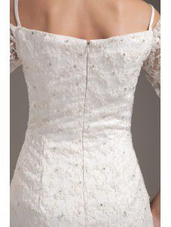 Satin and Lace Sweetheart Sweep Train Sheath Wedding Dress with Long Sleeves