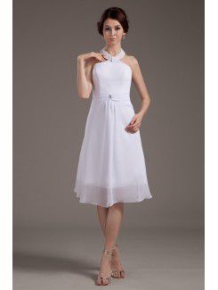 Satin Halter Knee-Length A-line Wedding Dress with Sequins