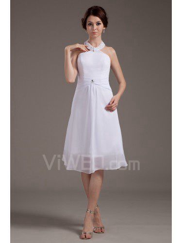 Satin Halter Knee-Length A-line Wedding Dress with Sequins