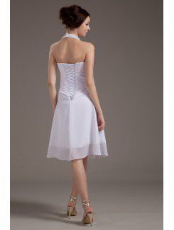 Satin Halter Knee-Length A-line Wedding Dress with Sequins