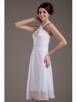 Satin Halter Knee-Length A-line Wedding Dress with Sequins