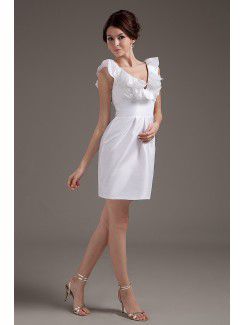 Taffeta V-Neckline Short Sheath Wedding Dress with Ruffle