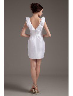 Taffeta V-Neckline Short Sheath Wedding Dress with Ruffle