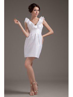 Taffeta V-Neckline Short Sheath Wedding Dress with Ruffle