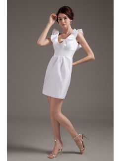 Taffeta V-Neckline Short Sheath Wedding Dress with Ruffle