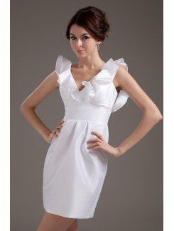 Taffeta V-Neckline Short Sheath Wedding Dress with Ruffle