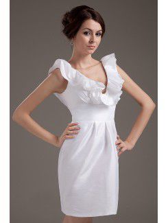 Taffeta V-Neckline Short Sheath Wedding Dress with Ruffle