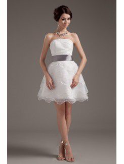 Tulle Strapless Short A-line Wedding Dress with Sash and Ruffle