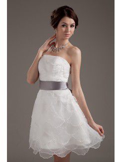 Tulle Strapless Short A-line Wedding Dress with Sash and Ruffle