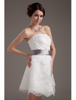 Tulle Strapless Short A-line Wedding Dress with Sash and Ruffle