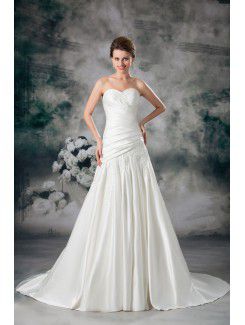 Satin Sweetheart Sweep Train A-line Embroidered Wedding Dress