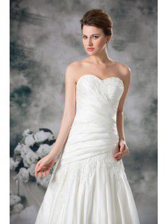 Satin Sweetheart Sweep Train A-line Embroidered Wedding Dress