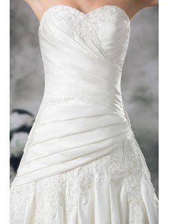 Satin Sweetheart Sweep Train A-line Embroidered Wedding Dress