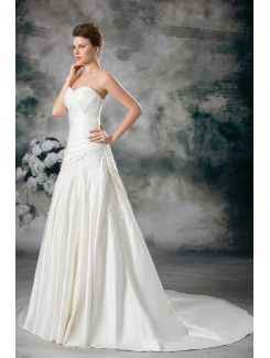 Satin Sweetheart Sweep Train A-line Embroidered Wedding Dress