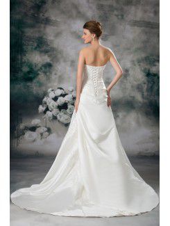 Satin Sweetheart Sweep Train A-line Embroidered Wedding Dress