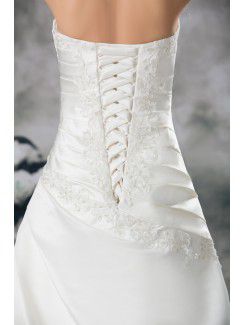 Satin Sweetheart Sweep Train A-line Embroidered Wedding Dress