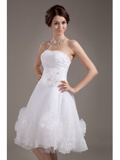 Tulle Strapless Knee-Length A-line Wedding Dress