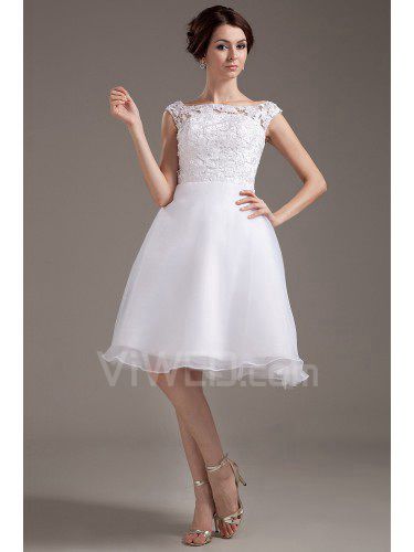 Pizzo bateau ginocchio a-line abito da sposa