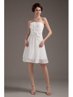 Al ginocchio abito da sposa a-line senza spalline in chiffon con fiori