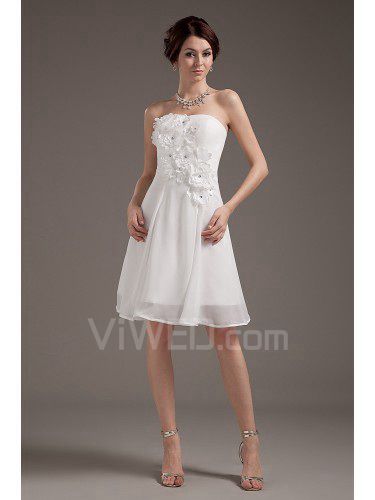 Al ginocchio abito da sposa a-line senza spalline in chiffon con fiori